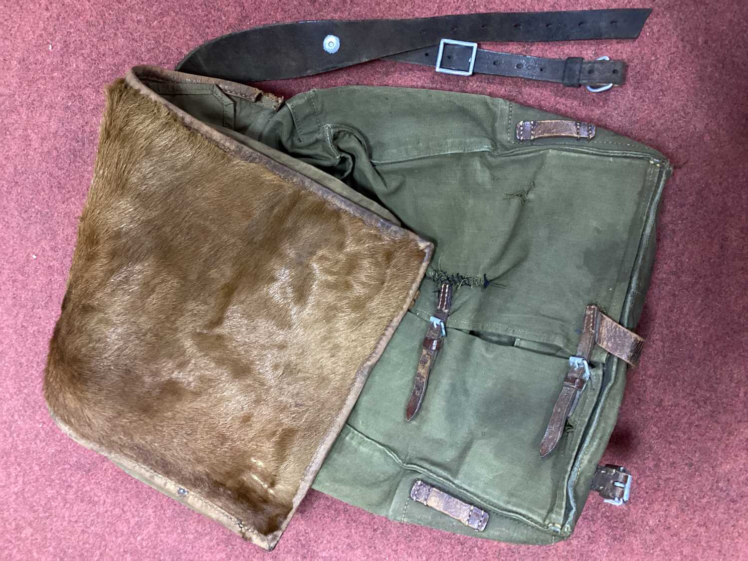 Lot 371 - WWII German Army M34 pony hide Tornister back...