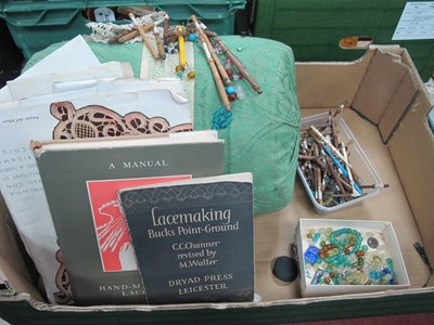 Lot 1079 - Lace Makers Bobbins, Lace Makers Cushion, a...