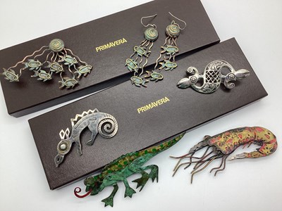 Lot 21 - XX Century Hand Made Designer Brooches, shrimp...