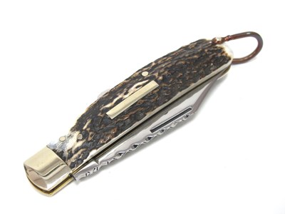 Lot 1320 - Stan Shaw; Lock Knife, stag scales, single...