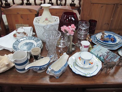 Lot 1010 - Ruby Glass Goblet, sundae glasses, cut glass...