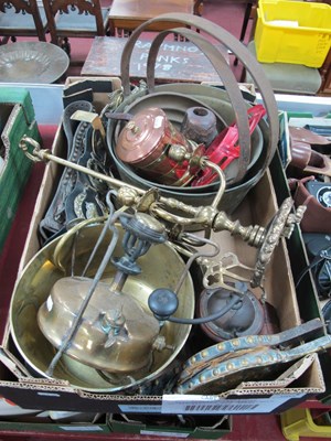 Lot 1052 - Brass, copper and pewter to include three jam...