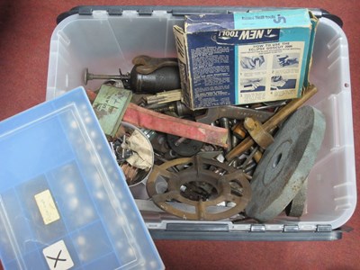 Lot 1028 - Tools - grease guns, grinding stones. Ramfords...