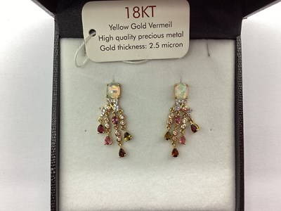 Lot 167 - A Pair of Modern Vermeil Multi Gem Set Drop...