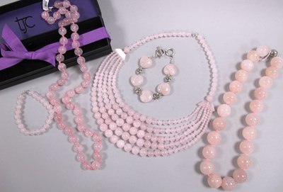 Lot 87 - A Modern Rose Quartz Polished Bead Necklace,...