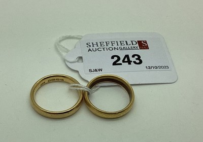 Lot 243 - A 22ct Gold Plain Wedding Band, (finger size...