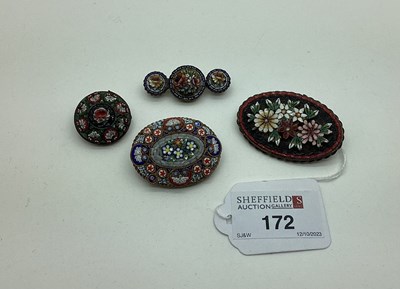 Lot 172 - Four Decorative Vintage Micromosaic Brooches,...
