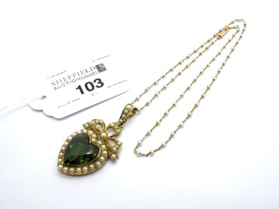 Lot 103 - An Edwardian Heart Shape Green Tourmaline and...