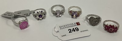 Lot 249 - Six Modern Dress Rings, including "925"...