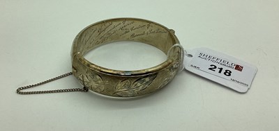 Lot 218 - A Hallmarked Silver Gilt Hinged Bangle, leaf...