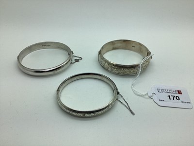 Lot 170 - Three Hallmarked Silver Hinged Bangles, each...