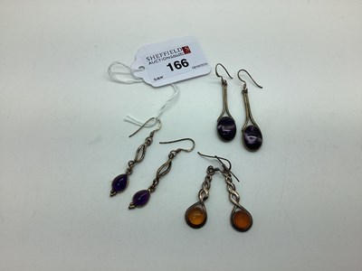 Lot 166 - A Pair of Blue John Inset Drop Earrings,...