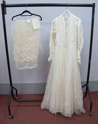 Lot 1380 - A Circa 1950'S Wedding Dress, the cream damask...