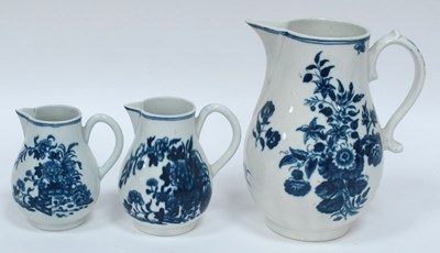 Lot 1050 - Three Caughley Porcelain Sparrow Beak Jugs,...