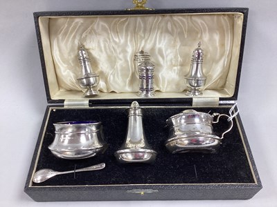 Lot 110 - A Hallmarked Silver Three Piece Cruet Set, in...