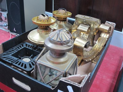 Lot 1064 - Two Oil Lamps, carry lamp, pair of brass wall...