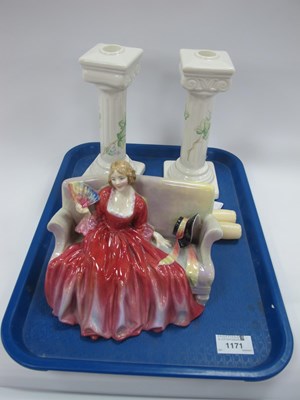 Lot 1171 - Pair of Irish Belleek Ivy Column Candlesticks,...