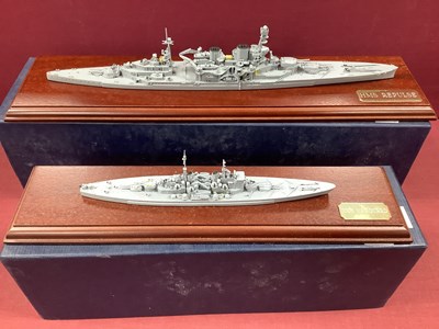 Lot 585 - Two White Metal Warship Display Models by...