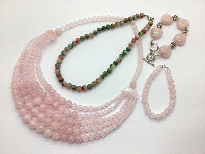 Lot 77 - Modern Rose Quartz Five Row Graduated Bead...