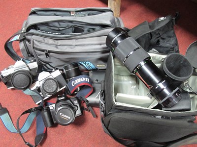 Lot 1120 - Canon EOS 500, Praktica PLC3 and LLC cameras,...