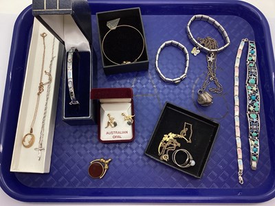 Lot 74 - Modern "925" Hinged Bangle, shell inset...