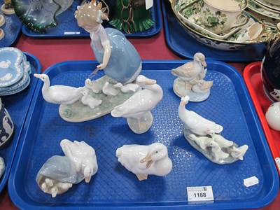 Lot 1188 - Lladro Girl by Five Geese Figure Group, 17.5cm...