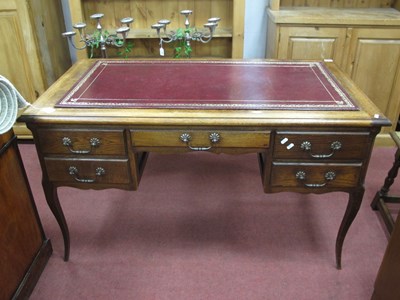 Lot 1497 - XX Century Oak French Style Desk, the top with...