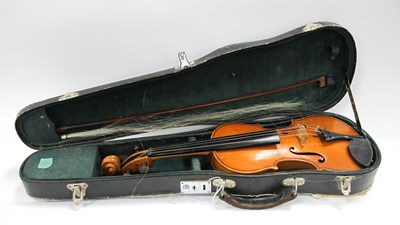 Lot 1360 - Violin, with two piece back, overall length 51....
