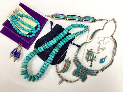 Lot 58 - A Gemporia Turquoise Two Row Bead Bracelet, a...