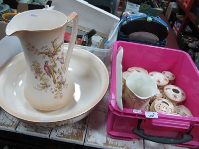 Lot 1091 - Crown Ducal Blush Ivory Wash Bowl and Jug,...