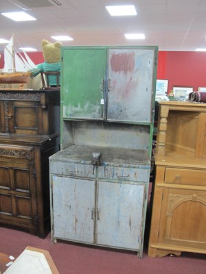 Lot 1587 - Green Painted Industrial Cabinet, top with two...