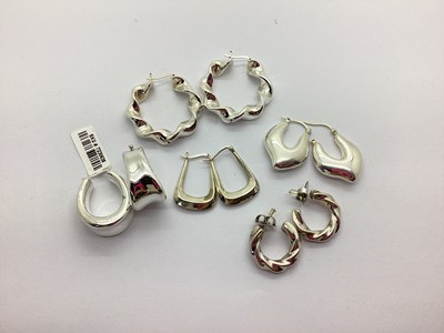Lot 166 - Modern Hoop and Creole Earrings, stamped "925".