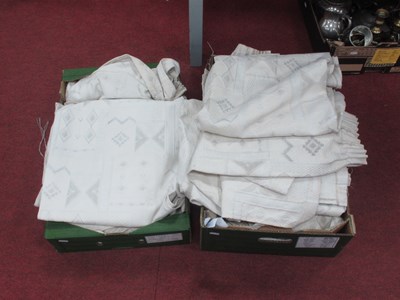 Lot 1387 - Cream Coloured Curtains, with geometric...
