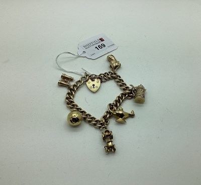 Lot 169 - A 9ct Gold Curb Link Charm Bracelet, to a 9ct...
