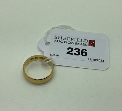 Lot 236 - A 22ct Gold Plain Wedding Band, Birmingham...
