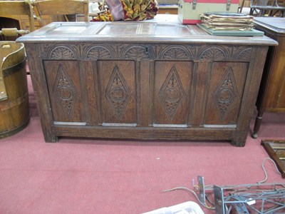 Lot 1632 - A XVII Century Oak Coffer, four panel lozenge...