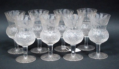 Lot 1028 - Eight Edinburgh Crystal Thistle Shaped Wine...