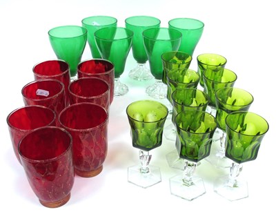 Lot 1041 - Seven Murano Style Ruby Glass Tumblers, gold...