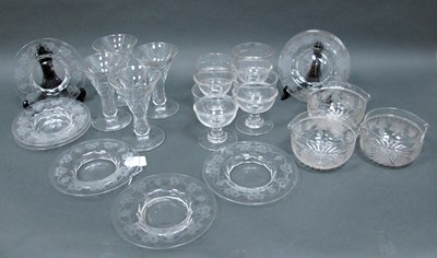 Lot 1045 - Four XIX Century Vine Etched Hobnail Cut Wine...