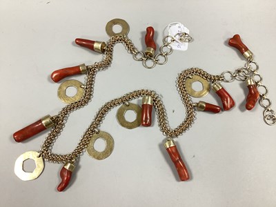 Lot 230 - An Unusual Retro Style Gilt Metal and Coral...