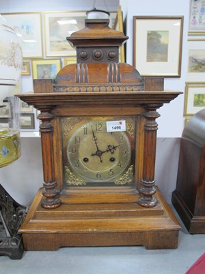 Lot 1496 - A Late XIX Century Oak Cased Mantel Clock, of...