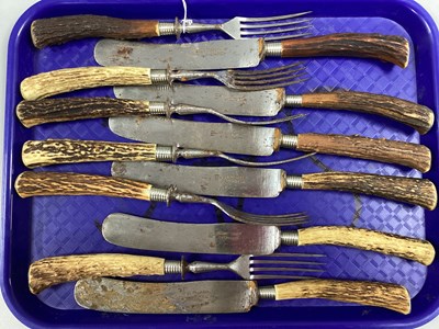 Lot 2 - A Set of Six German Stag Handled Steel Knives...