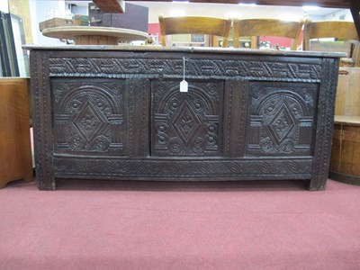 Lot 1630 - A XVII Century Joined Oak Coffer, with hinged...