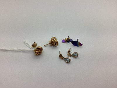 Lot 176 - A Pair of Knot Stud Earrings, stamped "375",...