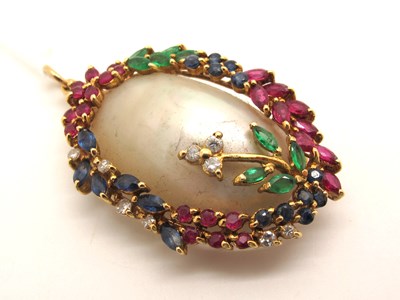 Lot 60 - A Modern Mabé Pearl, Diamond, Ruby, Emerald...