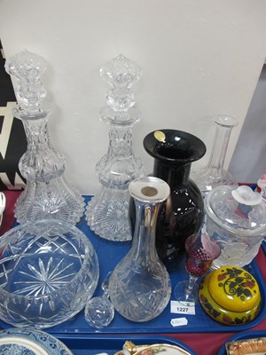 Lot 1227 - Pair of Heavy Cut Glass Decanters plus...