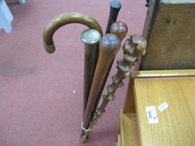 Lot 1453 - African Carved Hardwood Walking Canem knobbly...