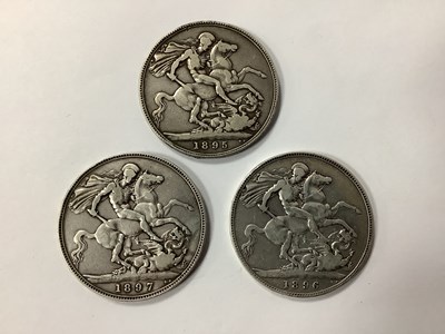 Lot 424 - Three GB Victoria Silver Crowns, 1895, 1896...