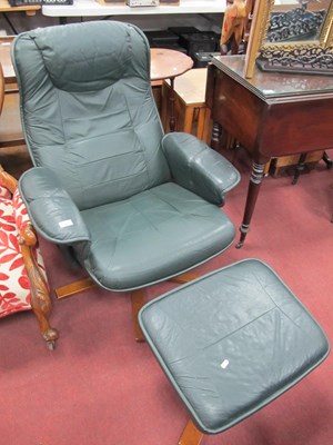 Lot 1580 - Stressless Style Green Leather Armchair, on a...