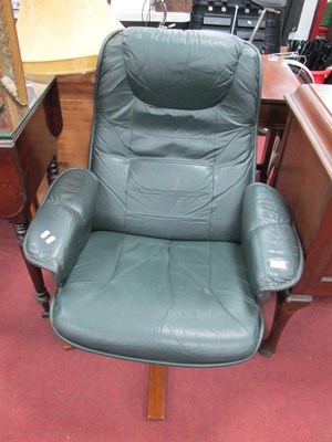 Lot 1578 - Stressless Style Green Leather Armchair, on a...